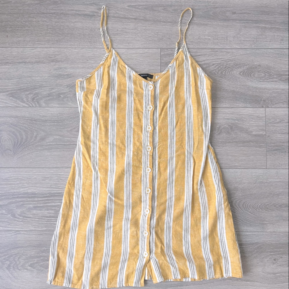 White and yellow pinstripe dress